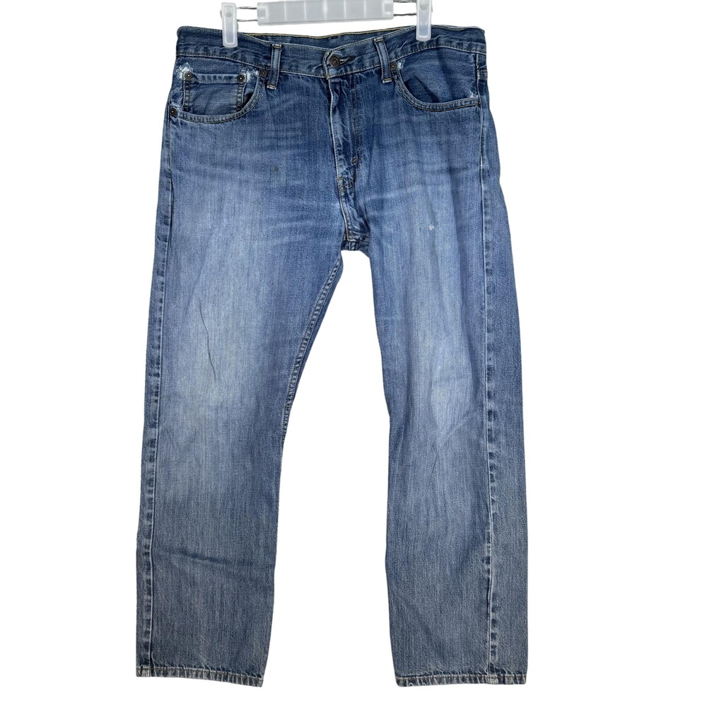 Levi's 514 Jeans Mens 34x28 Blue Denim Straight Fit Distressed Faded